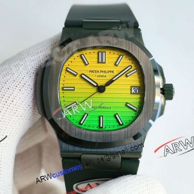 AMG Factory Replica Patek Philippe Nautilus Yellow Green Dial 40mm Black Ceramic Swiss Watch